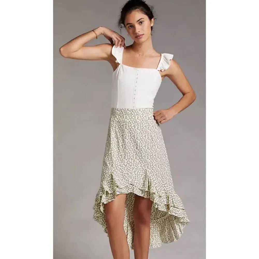 Anthropologie Beachgold Yellow Grey Asymmetrical Skirt Sz. M